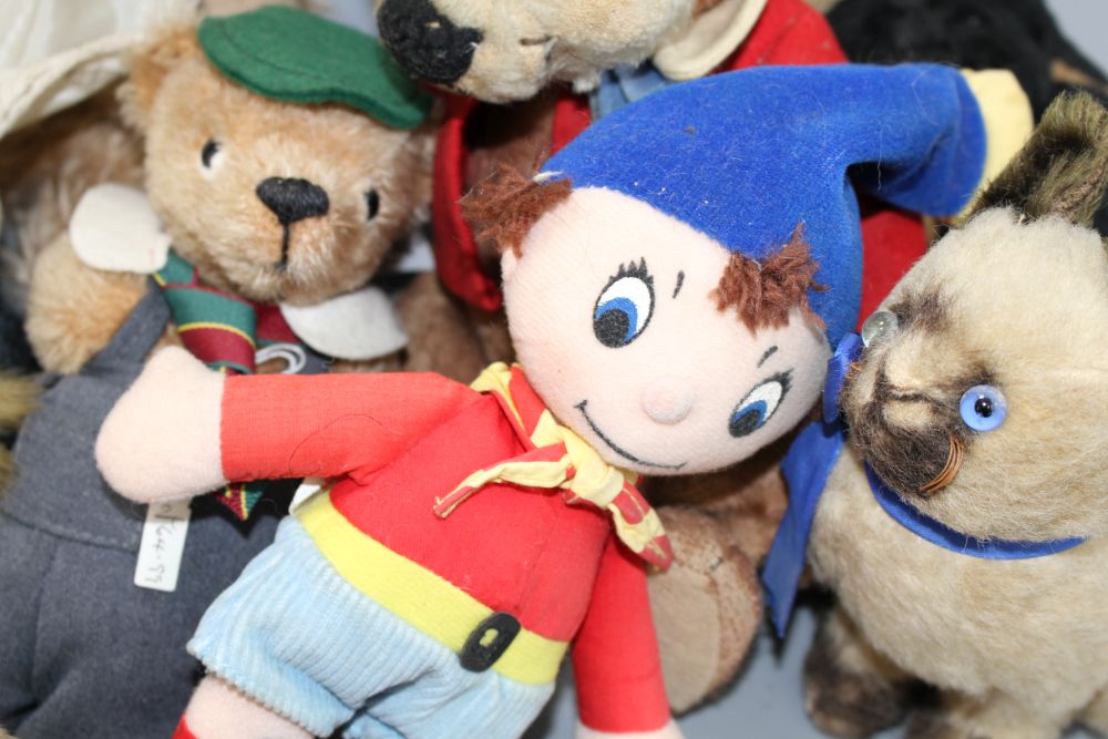 Noddy and Knoll bears, Merrythought Vintage Siamese cat, a Steiff monkey and Carobard character Policeman Nodding and others (10)